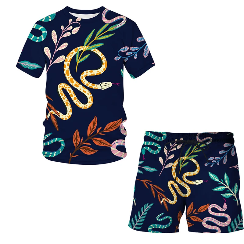 

Комплект спортивный мужской из 2 предметов, Пляжная Повседневная футболка с коротким рукавом и абстрактным принтом, шорты с эластичным пояс...