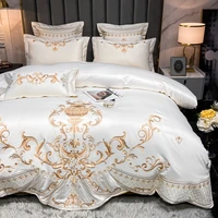 luxurious bedding set in gold and embroidered satin duvet and pillowcases