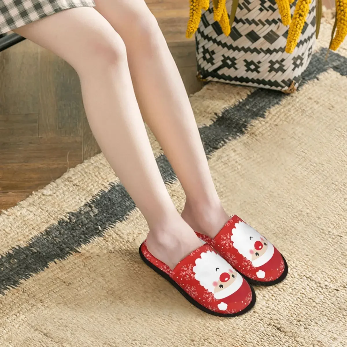 Домашние тапочки с рождественской головой мягкие теплые пушистые из пены