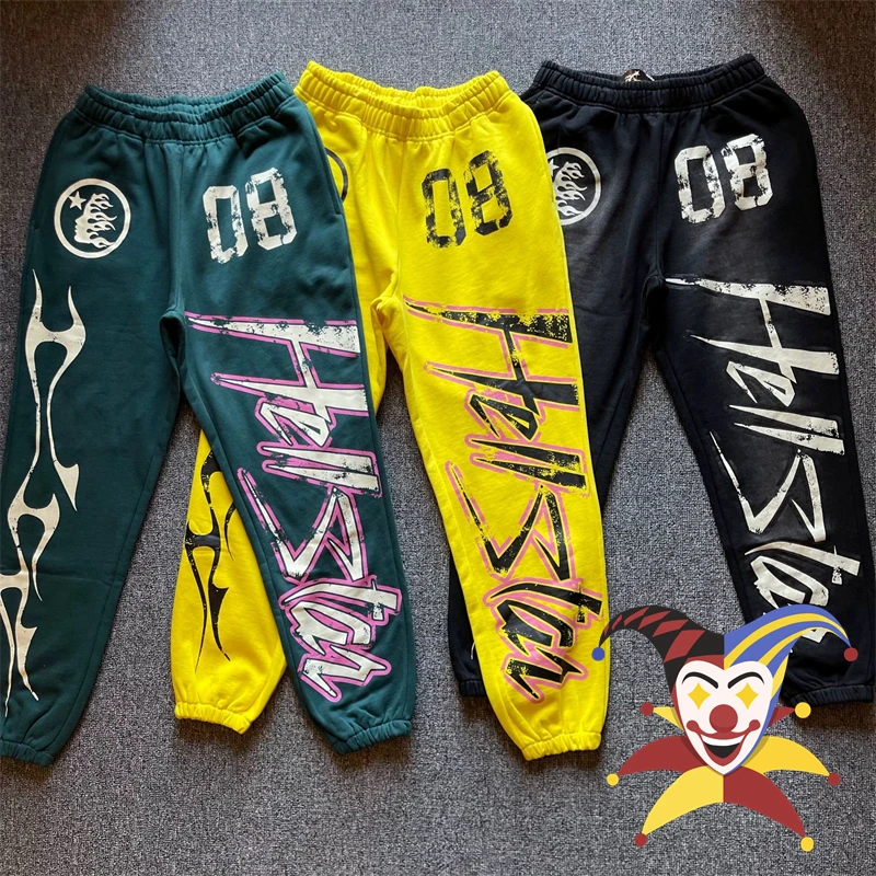 

Желтые, зеленые, черные спортивные брюки Hellstar Studios с красными расклешенными штанинами, мужские и женские винтажные Брюки-джоггеры на шнуровке