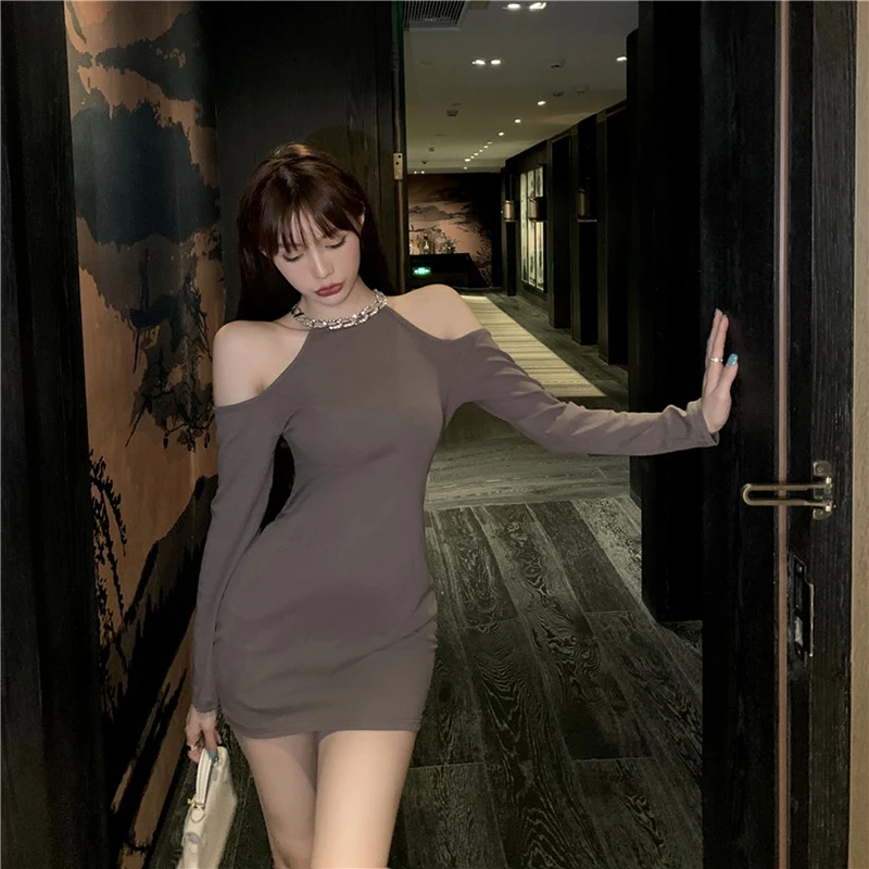 

Lucyever Sexy Off-shoulder Slim Fit Mini Dress Women 2021 Fashion Chain Bottoming Dresses Woman O-neck Black Club Party Dresses