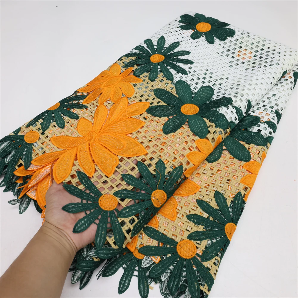 

Nigerian Guipure Lace Fabric High Quality Cord African Milk Silk Lace Embroidery French Lace Fabric For Wedding Dress LY1820