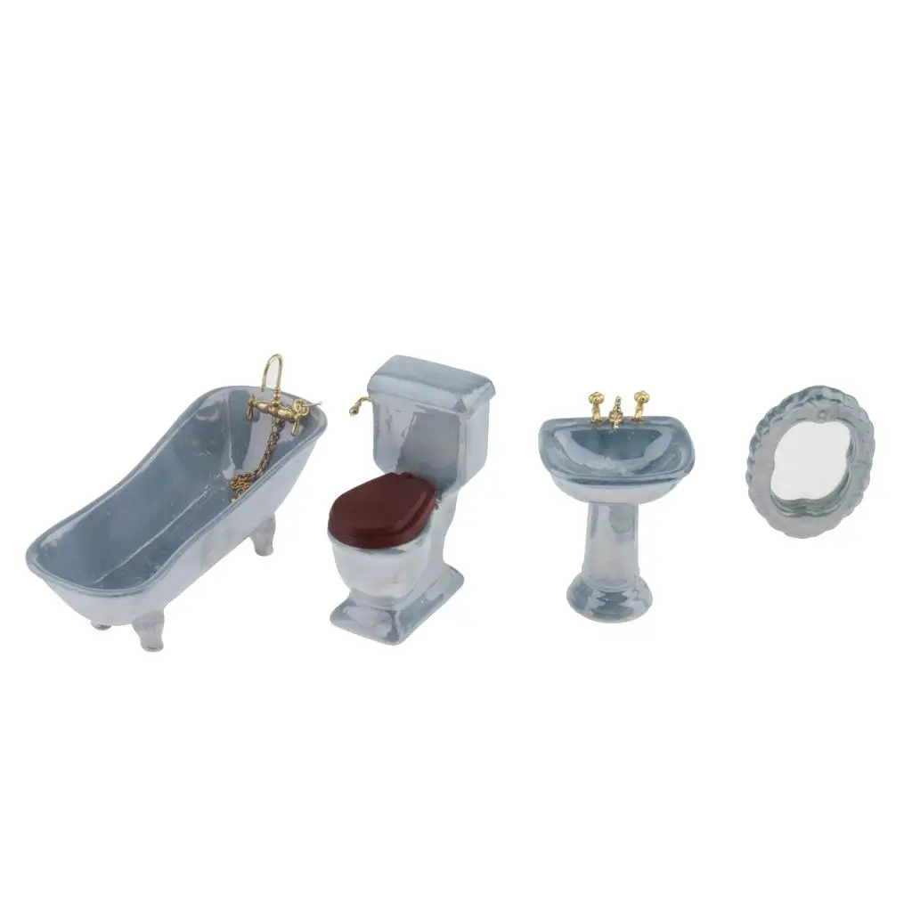 

4pcs 1/12 Porcelain Bathroom Bathtub Toliet Basin For Dollhouse