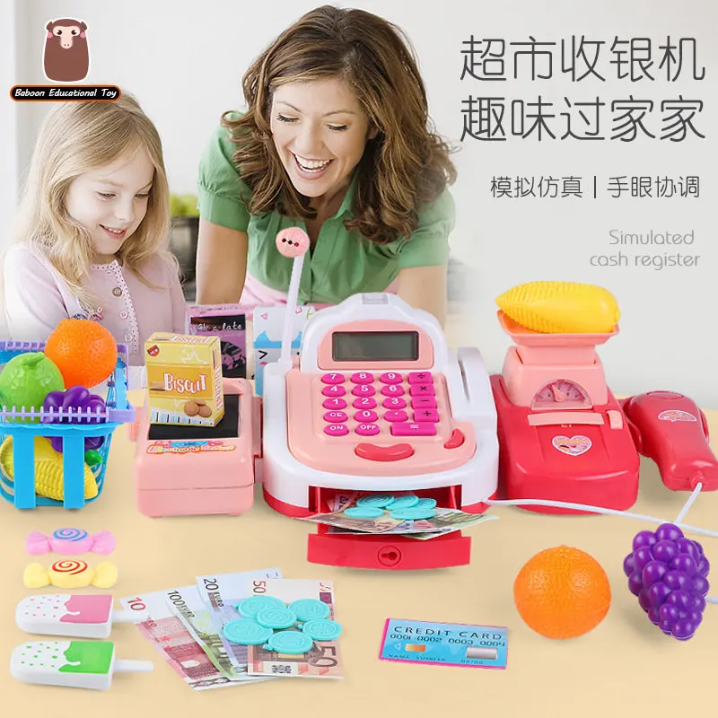 

New Mini Simulated Supermarket Checkout Counter Role Play Cashier Cash Register Set Kids Pretend Play Early Educational Toys