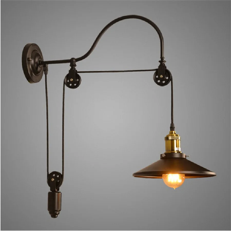 

Creative Vintage Retro Wall Lamp Wrought Iron Loft Industrial American Pulley Lift Wall Sconce Lights Fixture Home Deco Cafe Bar