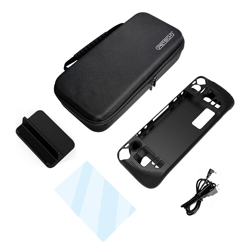 

5-in-1 Accessories for Steam Deck Case Portable Protective Storage Bag/Silicone Sleeve/Tempered Film/Host Bracket/Charging Cable