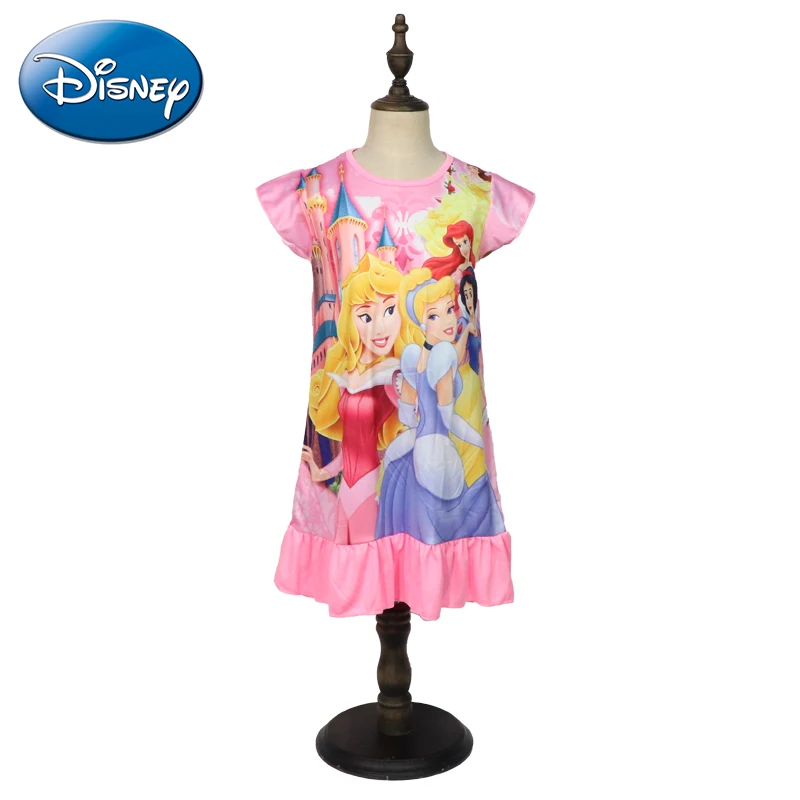Disney Anna Elsa Dress Girls Nightdress Clothes Cartoon Pajamas Children's Clothing Short-sleeved Pajamas Dress Kids Family Wear