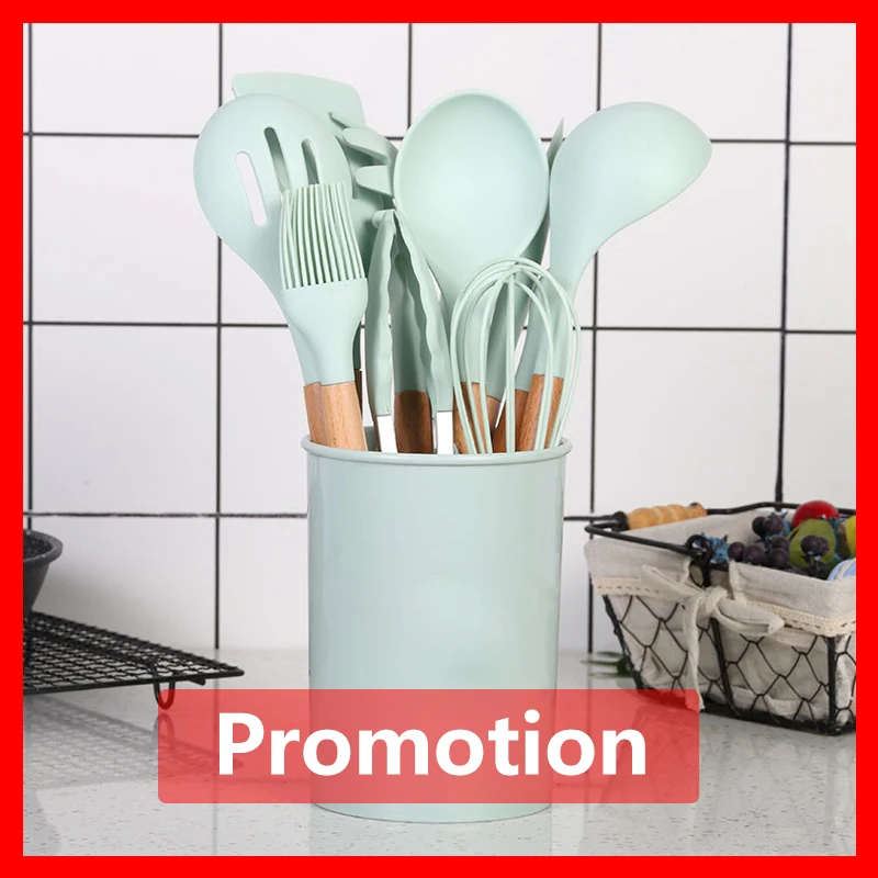 

Silicone Cooking Utensil Soup Spoon Brush Ladle Pasta Wooden Handle Spatula Colander Non-stick Kitchen Accessories Kitchenware