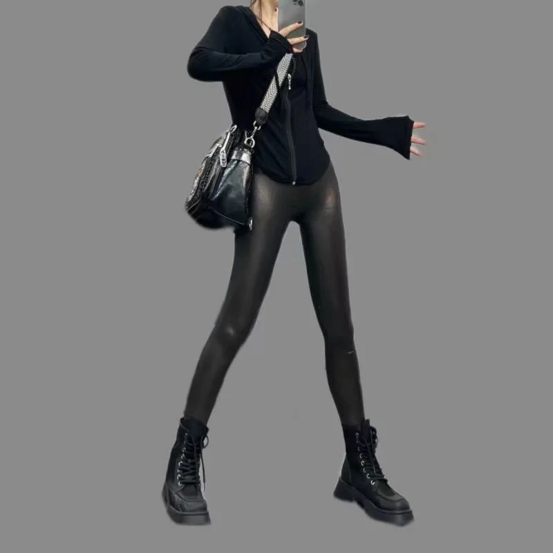 Autunm Winter Glitter Seamless Tight Leggings Shiny Women High Waist Pencil Pants Gym Trousers
