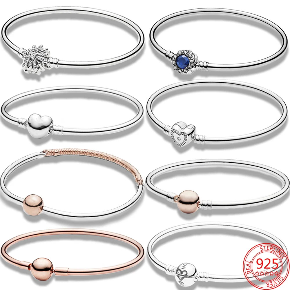 

Original Brand 925 Sterling Silver Moment Bangle Classic Rigid Heart Shape Buckle Bangle Girl DIY Charm Bracelet Jewelry Gift