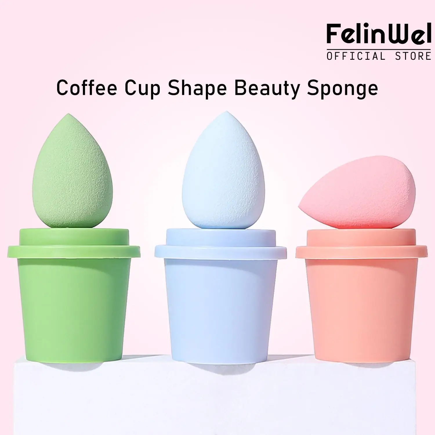 Bateng - [Buy 1 Get 2] Sponge blender Cosmetics Coffee Cup Shape Beauty Sponge for Makeup Blender Holder Egg Box Mildew Proof