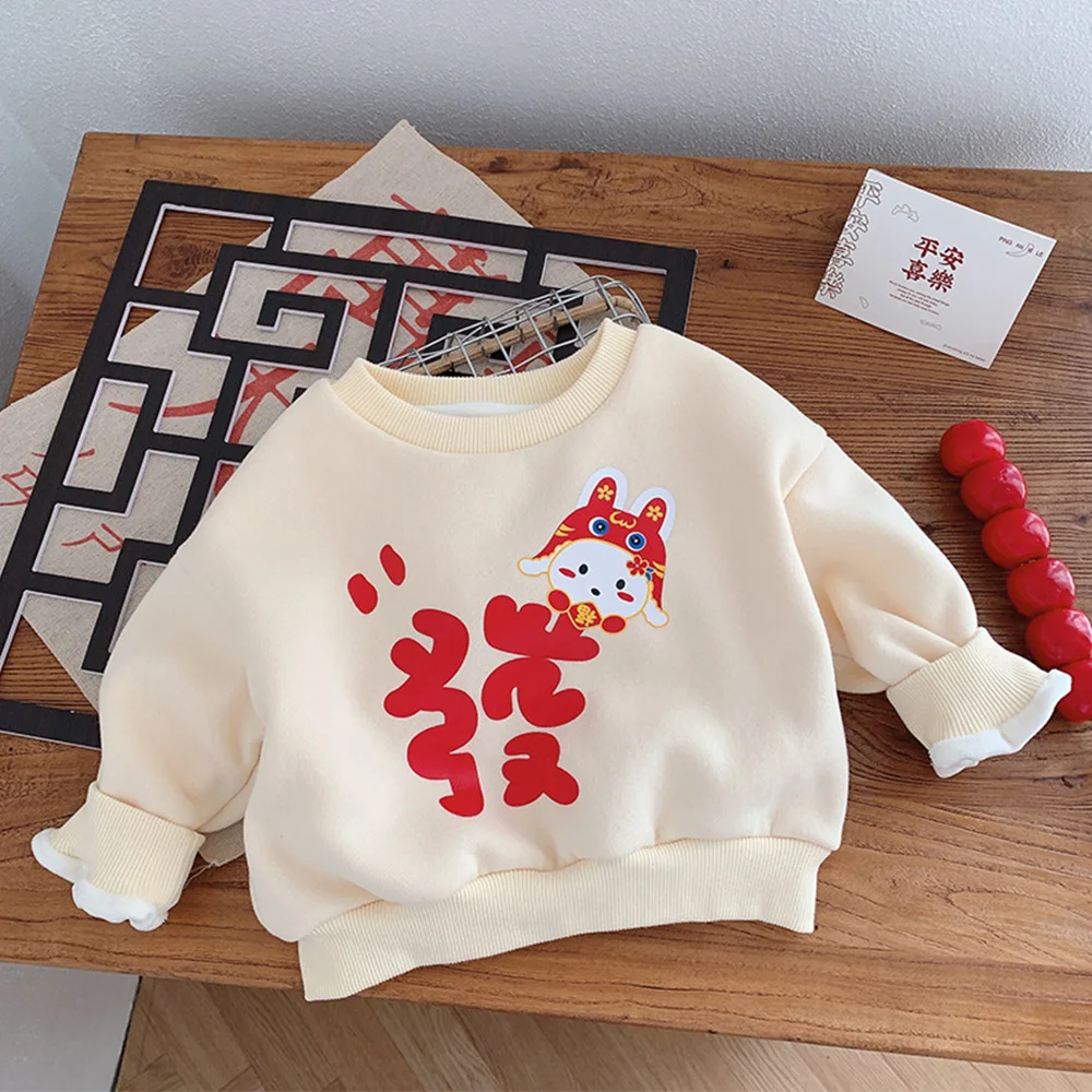 

Kids Christmas Sweatshirt Plus Velvet Thicken Warm Winter Children Clothing Unisex Boys Girls Long Sleeve Tops