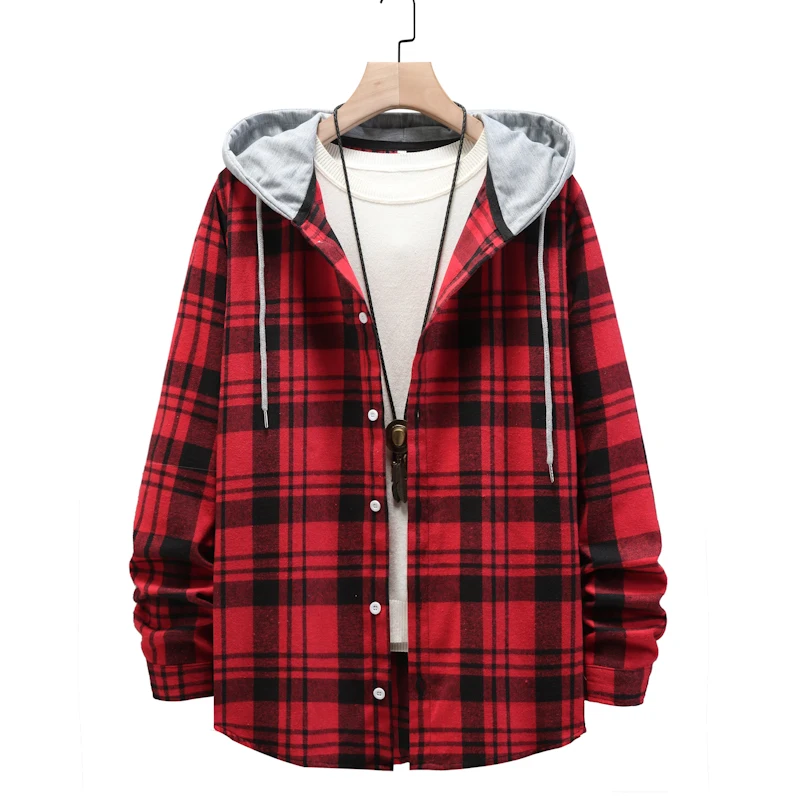 

Men's Plaid Hooded Plaid Flannel Shirt 2023 Fashion Casual Long Sleeved Shirt Shirt Jacket