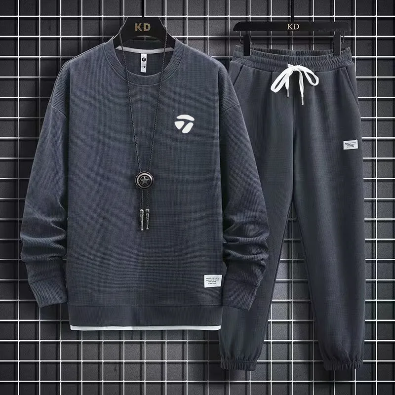 

Golf men's embossed fabric, long sleeved Sweatshirt and golf pants, two-piece casual suit, spring and autumn 2023 new
