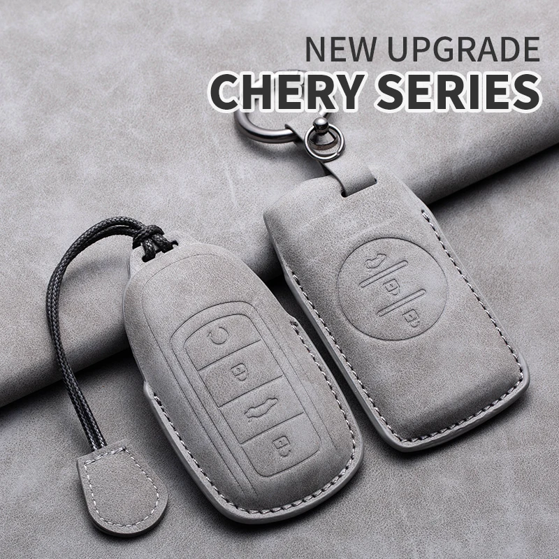 

Leather Car Key Case 3D Suede Engraving For Chery TIGGO 2 3 4 5 7 Pro 8 3X A1 QQ 2011-2023 Accessories
