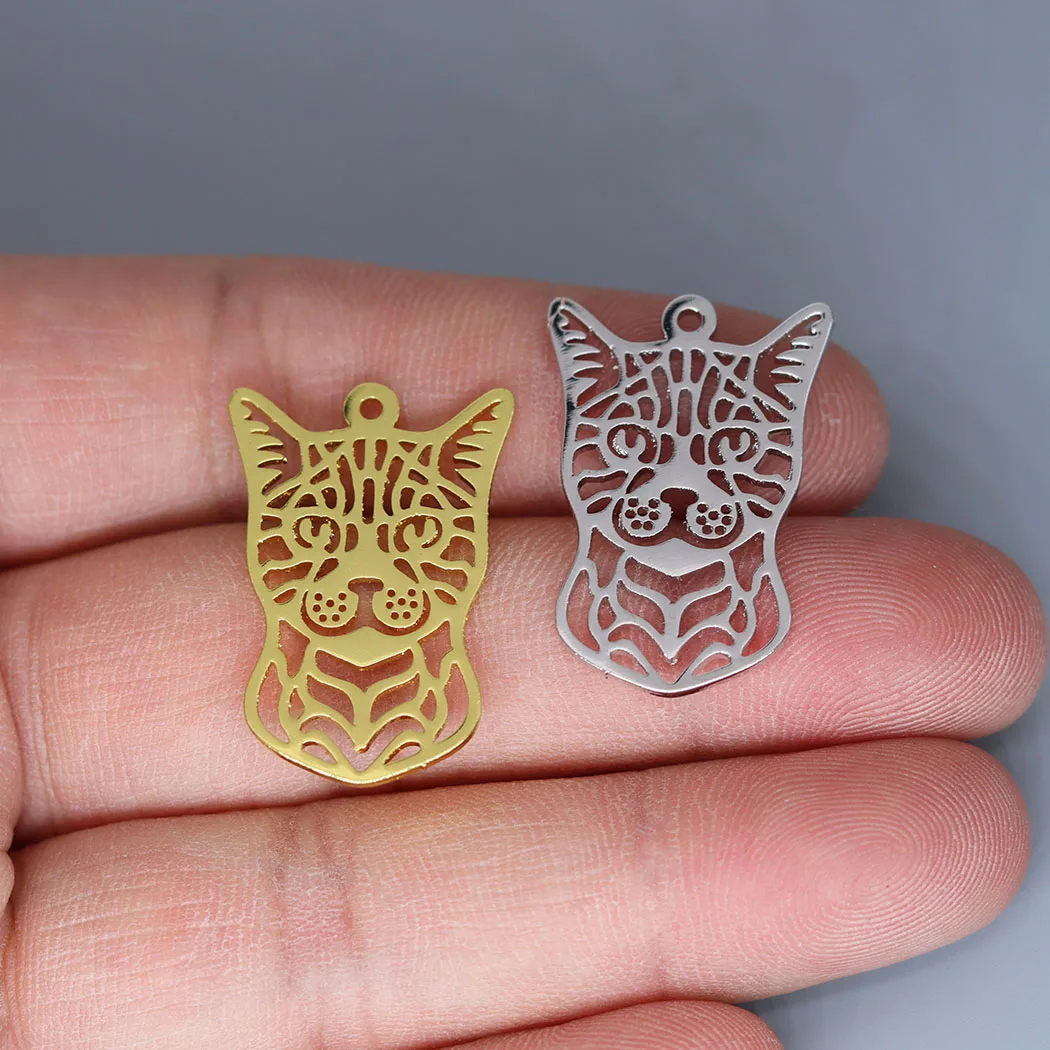 

5pcs/lot Punk Animal Cat Charm Pendant For Necklace Bracelets Jewelry Crafts Making Findings Handmade Stainless Steel Charm