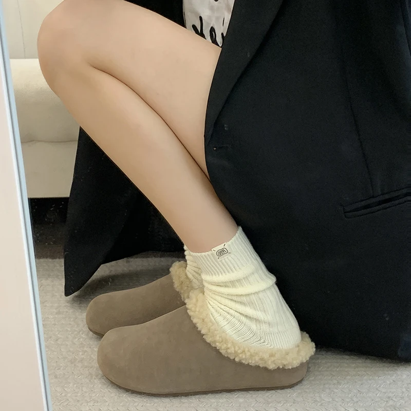Меховая обувь Домашние тапочки Тапочки на платформе Женские шлепанцы с закрытым