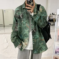 mens shirt long sleeve loose lotus pattern high quality coat casual tidal current streetwear college surprise price rushed