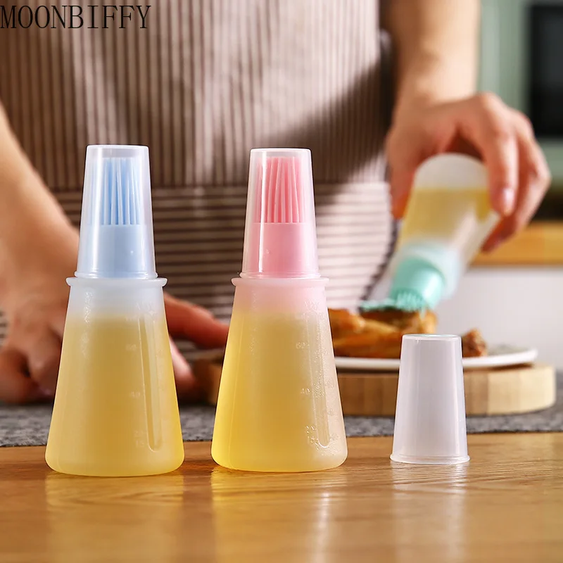 

Barbecue Oil Brush Oil Dispenser with Brush High Temperature Resistant Silicone Seasoning Bottle Brush Kitchen Baking Gadgets