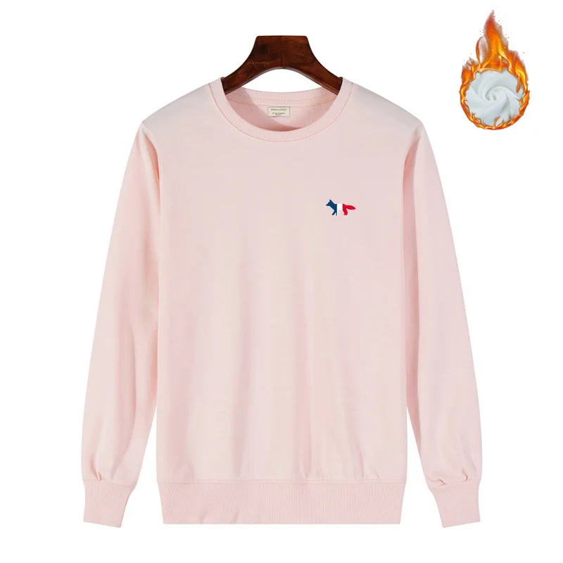 

Свитер с длинными рукавами для мужчин и женщин, свитер с вышивкой трехцветной лисы, футболка с длинным рукавом для пары, топ, осенне-зимняя х...