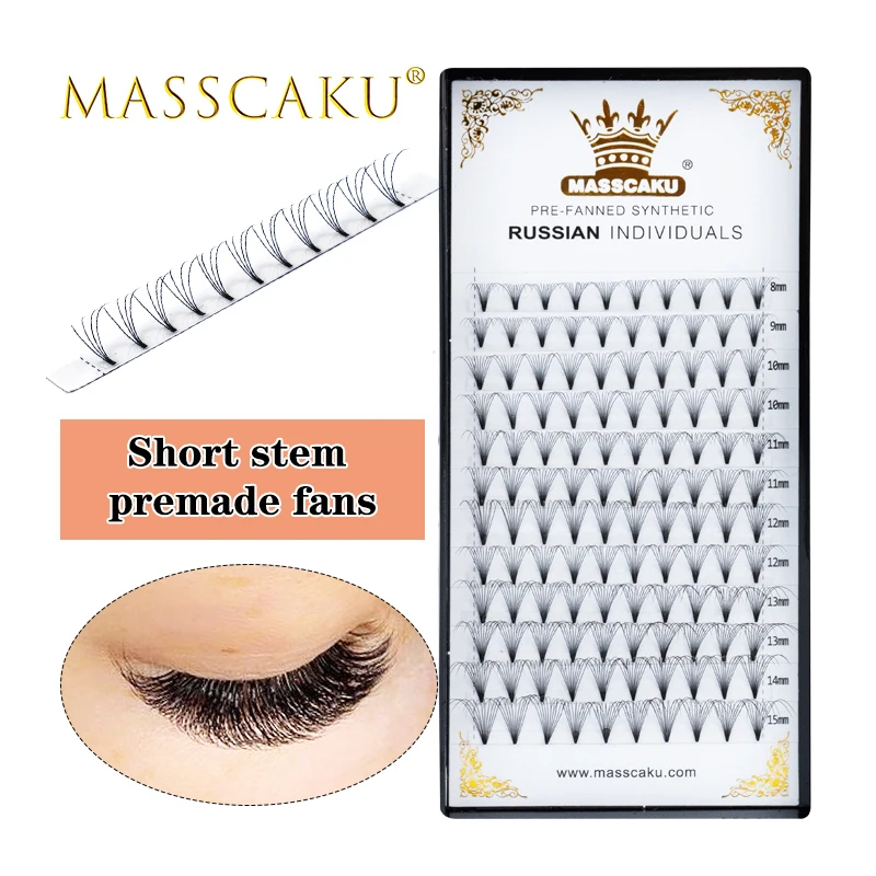 MASSCAKU lashes premade wide fans 3D-6D short stem russian volume premium fluffy eyelash extension supplies c d curl lashes tray