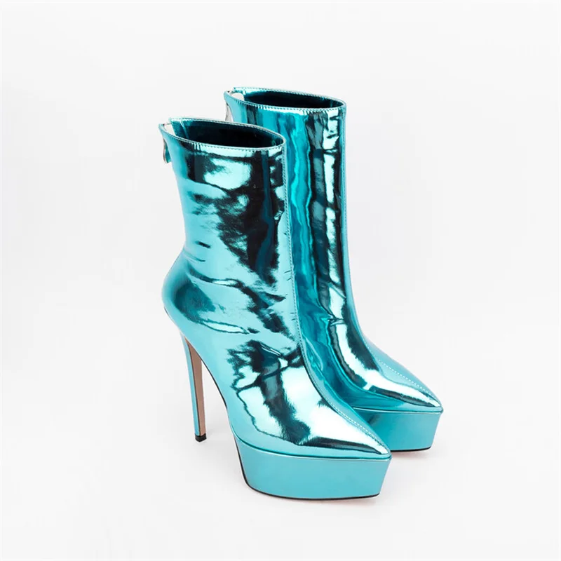 Сапоги женские кожаные короткие с плюшевой подкладкой на высоком каблуке 15 см 21