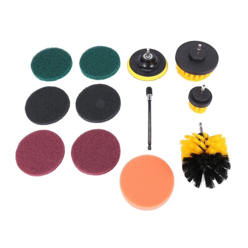12 Piece Drill Brush Scrub Pads Power Scrubber With Extended Long Attachment All Purpose-Cleaner Scrubbing Cordless