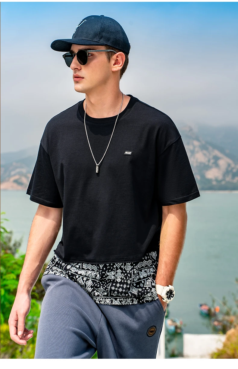 

Летняя Тяжелая Хлопковая мужская Свободная футболка Y0025 в этническом стиле с принтом и коротким рукавом