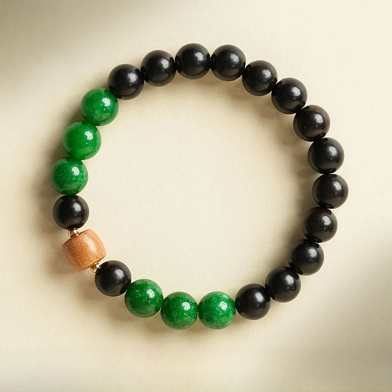 Court Jewelry Natural Ebony Qingshan Dai Bracelet Dry Green Double Ring Lucky Beads Couple Gift for Men and Women