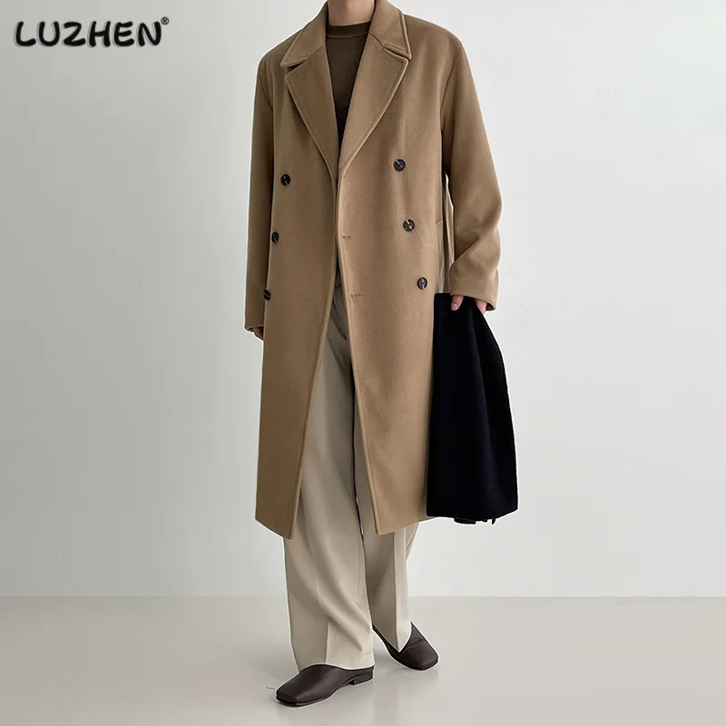 

LUZHEN 2023 Autumn Winter Korean Fashion Men Long Trench Solid Color Elegant Loose Casual Windbreaker Trendy Thicken New 427414