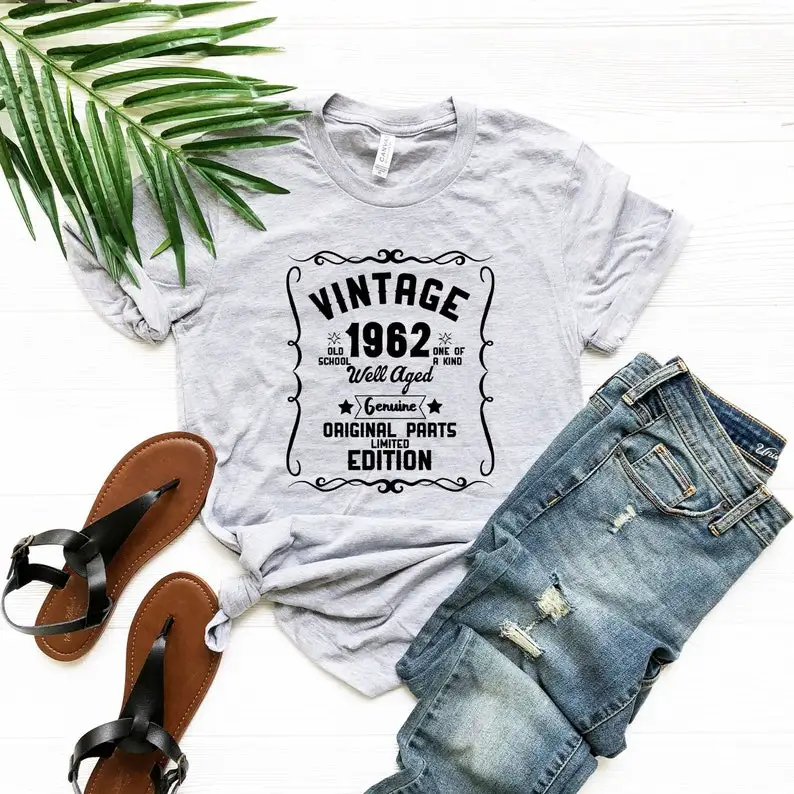 

60th Birthday Vintage Shirt Gift For Women Best Friend Born 1962 Fashion Casual Short Sleeve Tops Tee Cotton O Neck Lady shirts