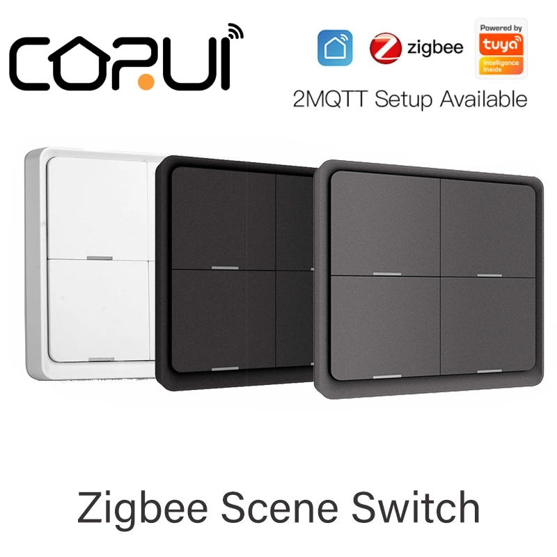 

CORUI Tuya ZigBee 4 Gang Wireless 12 Scene Switch Push Button Controller Battery Powered Automation Scenario for Tuya Devices