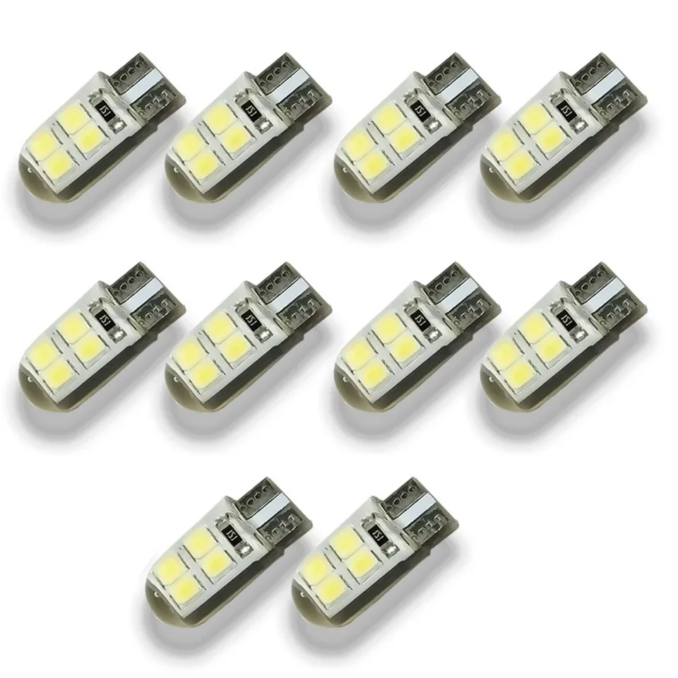 

10x W5W светодиодный T10 автомобильная лампа, короткая силиконовая лампа высокой яркости, 12 В, белая, желтая, поддерживается