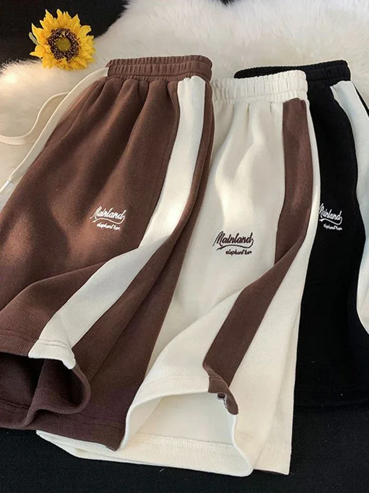 Корейские полосатые шорты с вышивкой букв женские уличные повседневные