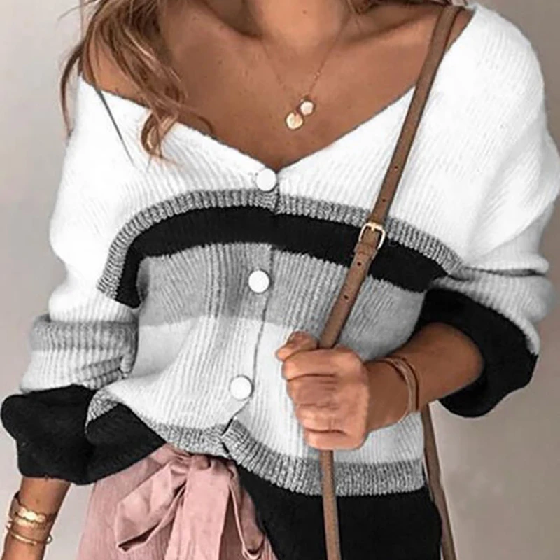 

Women Bohemian Autumn Winter Coat Long Sleeve Boho Vintage Cardigans 2022 V-Neck Striped Button-down Cardigan Female Clothes New