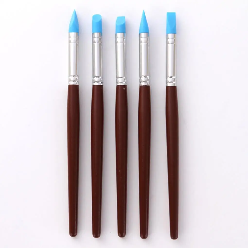

5pcs Wood Handle Silicone Rubber Clay Shaper Sculpting Polymer Modelling Pottery Tools Set For DIY Crafts