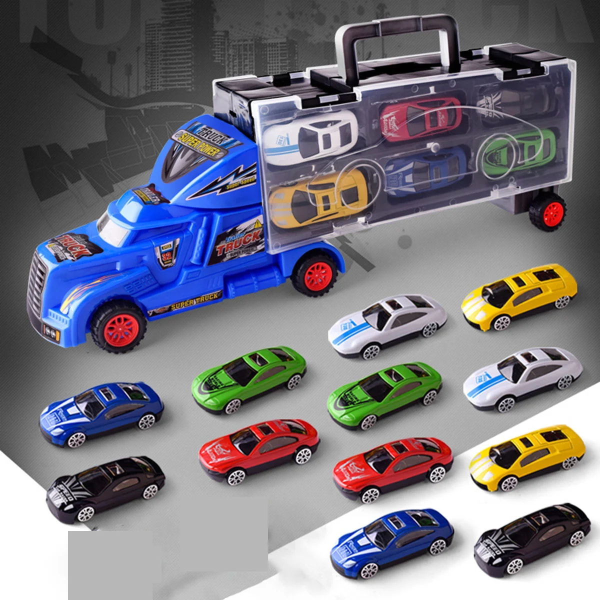 

13pcs Truck Transport Car Carrier Mini Transporter Vehicle Model Kids (Random Color)