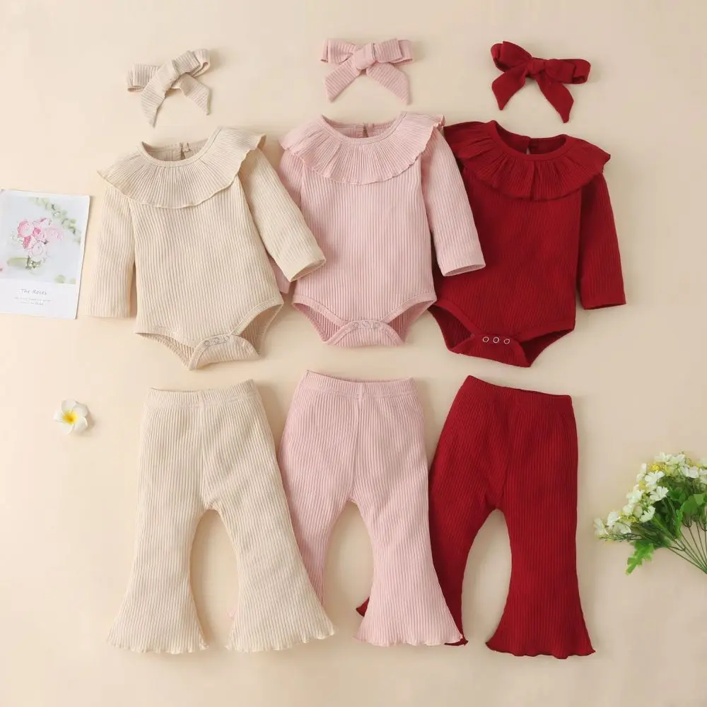 

Комплект осенней одежды для маленьких девочек от 0 до 24 месяцев, комбинезон, штаны, повязка на голову, модная одежда, 3 предмета