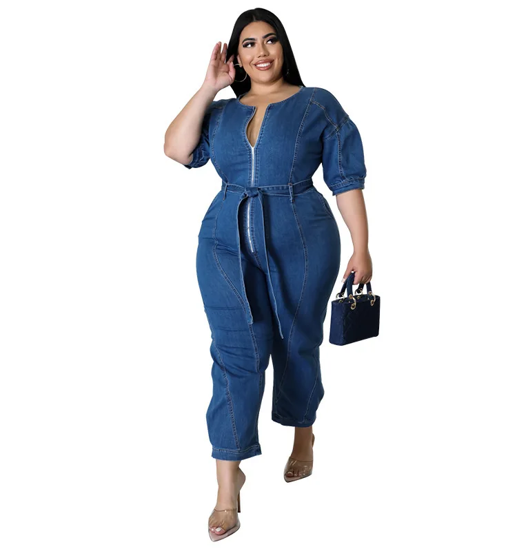 Plus Size Jumpsuit Womens Elegant Woman V Neck Overalls Lace Up Autumn 2022 Wide Leg Pant Women Plus Straight Solid Ankle-Length