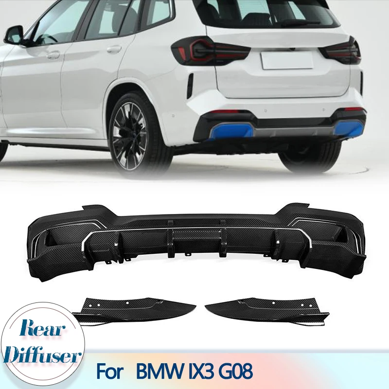 

Автомобильный задний бампер, диффузор для BMW IX3 G08 Sport Utility 4-дверный 2022 2023 сухой углеродный автомобильный гоночный задний диффузор с разветвителями