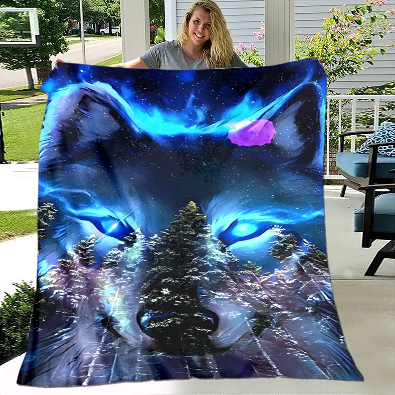 

Art Fantasy Wolf Soft Plush Sofa Bed Throwing Blankets Modern Flannel Blanket Gedruckt Bettdecke Geschenk Gift Cartoon Picnic