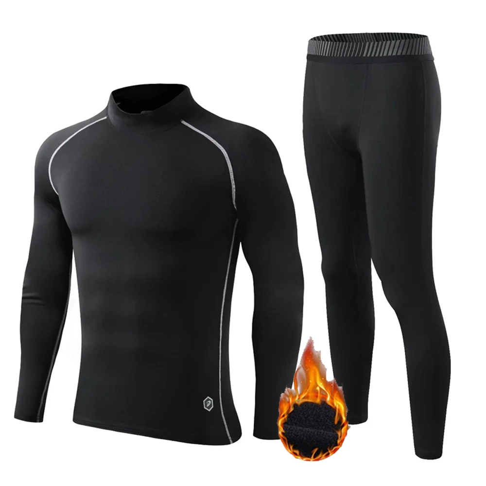 Men's Thermal Underwear Fleece Lined Suit Cycling Skiing Base Layer Winter Keep Warm Long Shirts Kids Compression Tracksuit