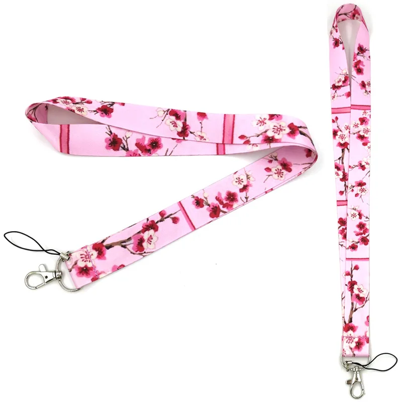 

Cherry blossoms Mobile phone lanyard For keys ID Card Pass Gym USB badge holder DIY Hang Rope Tags Strap Neck Lanyards