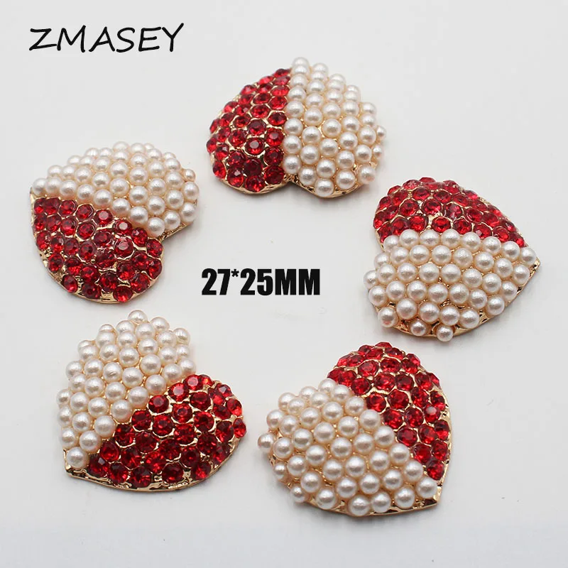 Новинка 5 шт./лот 27x25 мм модные пуговицы в форме сердца из жемчуга со стразами/металлические пуговицы со стразами аксессуары для свадебного декора