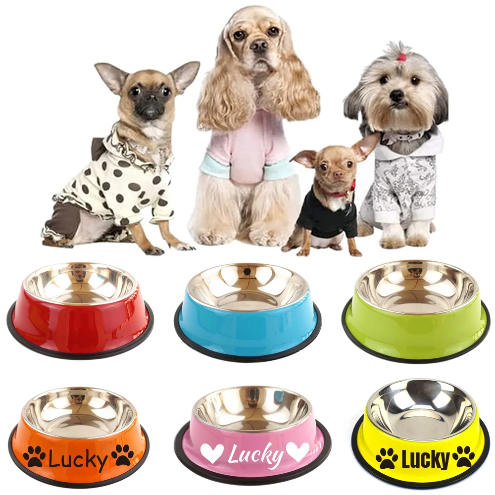 

Personalized Name For Cat Dog Stainless Steel Colored Pet Puppy Cat Bowl Non-Slip Durable Pet Bowl Feeder Feeding Dog Water Bowl