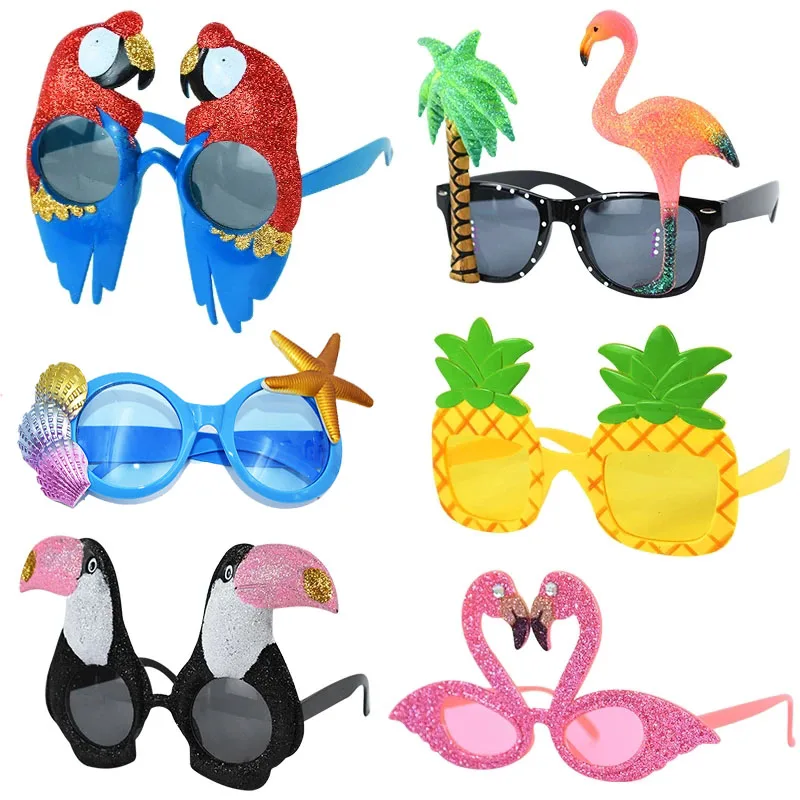 6PCS Hawaiian Tropical Party Sunglasses Pineapple Flamingo Luau Pool Beach Party Decoration Glasses Summer Wedding Photo Props