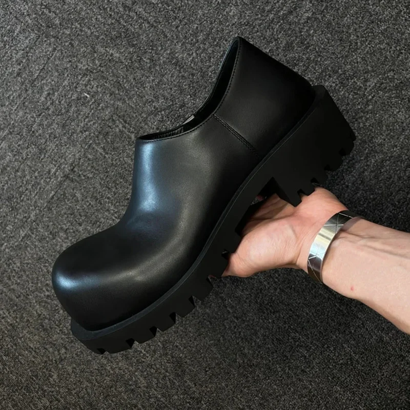 

Women Men Loafers Unisex Comfort Platform Shoes Autumn New Single Layer Leather Lncreased Chunky Wide Heels 43 44