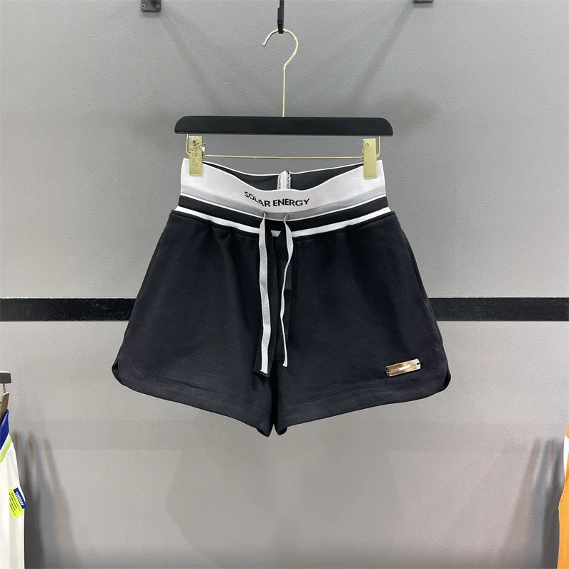 Drawstring Casual Sports Shorts Women 2023 Summer New Foreign Style Color High Waist Loose A Line Wide Leg Pants Booty Shorts