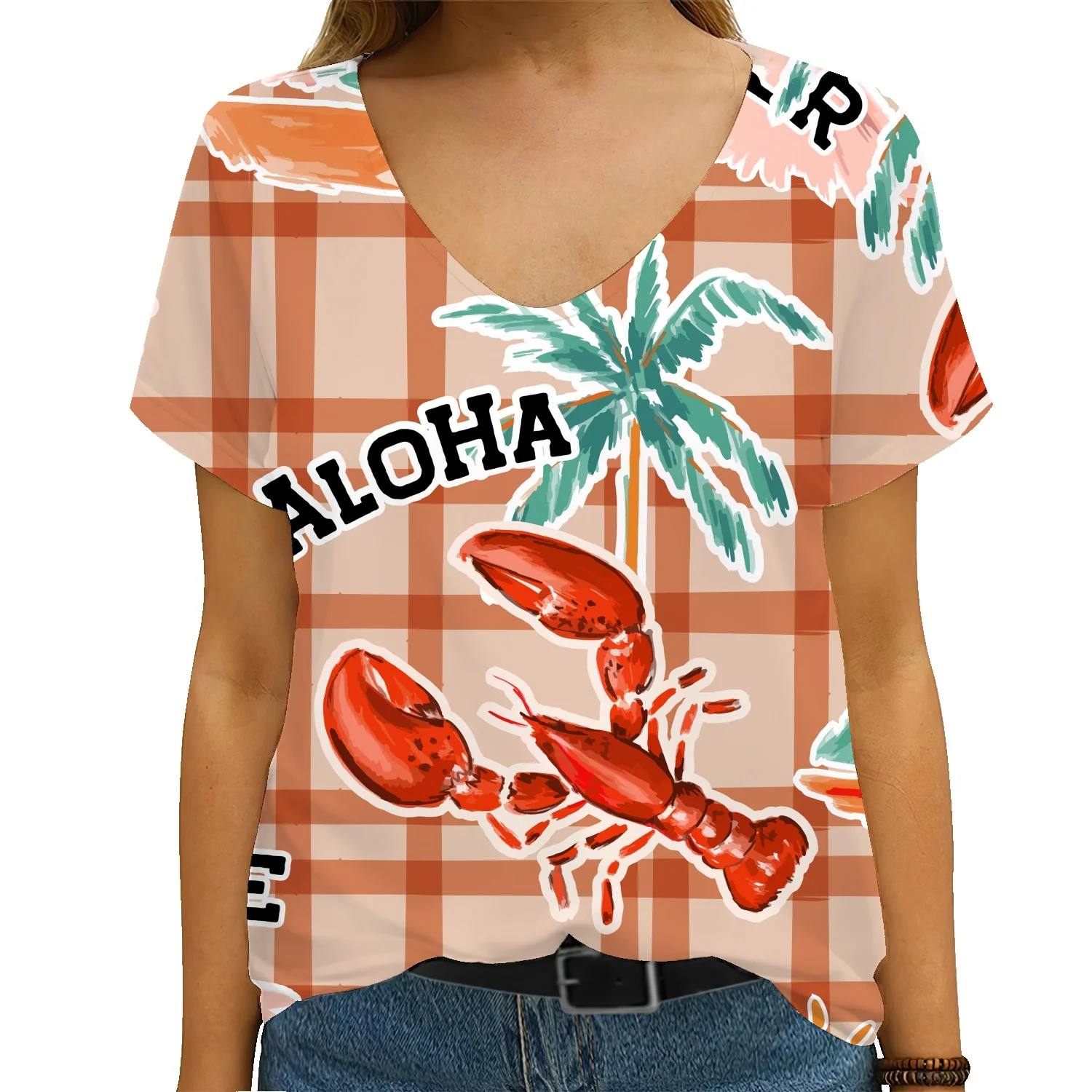 

Hawaiian women's t-shirt hand-painted literary fresh plant leaf pattern pattern 3D printing cotton short-sleeved