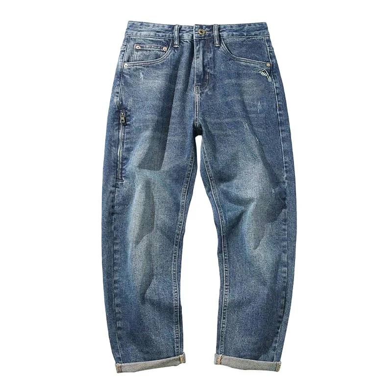 Street Fashion Men Jeans Retro Blue Zipper Designer Casual Denim Harem Pants Hombre Hip Hop Loose Jeans Men Wide Leg Trousers